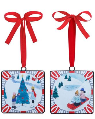 Melrose International Set Of 12 Sledding & Christmas Tree Ornament