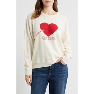 The Great. The College Heart Graphic Sweatshirt in Washed White W/Red at Nordstrom, Size 1