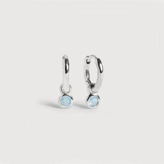 Monica Vinader Sterling Silver March Birthstone Huggie Earrings Aquamarine