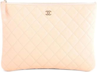 Chanel O Case Quilted Caviar Medium clutch bag - Beige