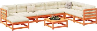 vidaXL Set De Sof&aacute;s Jard&iacute;n 9 Pzas Con Cojines Madera Pino Marr&oacute;n Cera Vidaxl