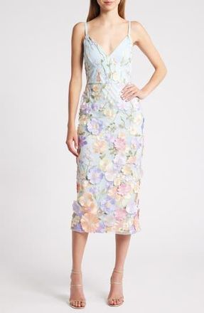 Bebe Floral Embroidery Midi Dress in Blue Multi at Nordstrom Rack, Size Large