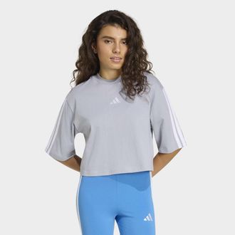 adidas T-Shirt ADIDAS SPORTSWEAR W 3S SJ TLR T, Damen, Gr. XXL, halo silber, wei&szlig;, Obermaterial: 100% Baumwolle, bauchfrei, Rundhals, Shirts T-Shirt