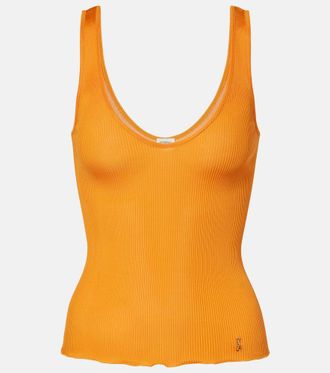 Saint Laurent Tank top acanalado de jersey de seda