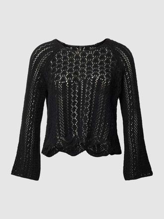 Only Cropped Strickpullover mit Allover-Lochstickereien Modell NOLA in Black, Gr&ouml;&szlig;e L
