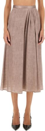 Kiton Womens Midi Skirt - Tan Silk - Size EU 36 (Womens)