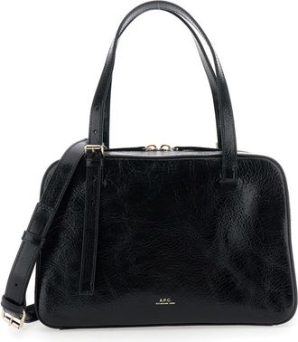 A.P.C. Virginie Black Shoulder Bag With Removable Shoulder Strap And Front Logo In Leather