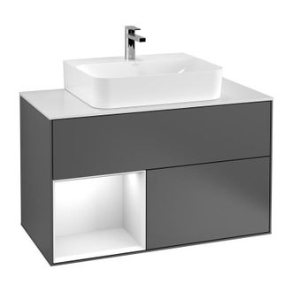 Villeroy & Boch Villeroy&boch - Finion, Mueble De Ba&ntilde;o, 1000 X 603 X 501 Mm, Angular, Con Estanter&iacute;a (iluminado), Modelo Suspendido, De Madera, Lavabo En El Medio, Il