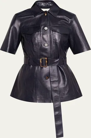 Lafayette 148 New York Belted Leather Jacket