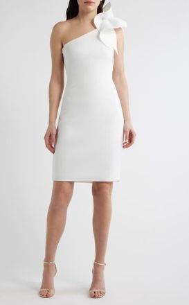 Anne Klein Asymmetric Ruffle One-Shoulder Sheath Cocktail Dress in Crisp White at Nordstrom, Size 10