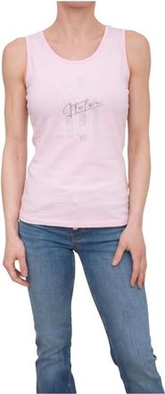 Fracomina Camiseta sin mangas con logo de pedrer&iacute;a - Tops - Mujer - Rosa - XL