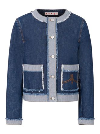 Marni frayed-detail denim jacket - Blue