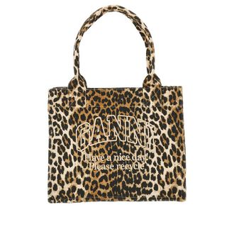 Ganni Leopard canvas large tote bag Woman One Size