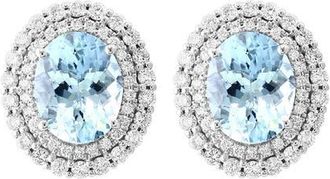 Effy 14K White Gold Diamond Aquamarine Oval Stud Earrings in 14K Gold at Nordstrom