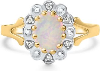Pompeii3 Oval Opal & Diamond Yellow Gold Ring Size: 6.5