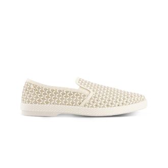 Rivieras Shoes Classic Woven Leatherette Slip-On Loafer in Beige at Nordstrom, Size 42