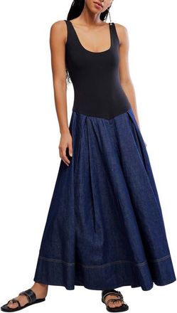 Free People Elio Mixed Media Maxi Dress in Dark Combo at Nordstrom, Size X-Small