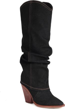 Generic Womens Retro Embroidered Cowboy Boots Pointed Toe Mid Block Heels Faux Suede Cushioned Insole Comfortable Durable Non Slip Casual Daily Western Shoes,