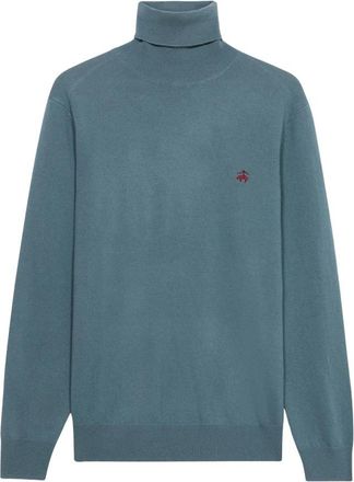 Brooks Brothers Lamswol coltrui met logo - Heren - Coltruien - Blauw - XL - Wol - Truien & Vesten