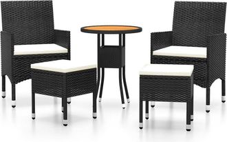 vidaXL Juego De Muebles De Jard&iacute;n De 5 Piezas Rat&aacute;n Sint&eacute;tico Negro Vidaxl