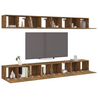 Berkfield Home TV Cabinets 8 pcs Smoked Oak 60x30x30 cm Engineered Wood in Brown | Size: 60 x 30 x 30 cm