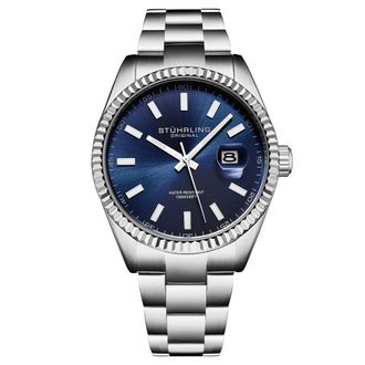 St&uuml;hrling Vanguard 4069 Mens Quartz 42mm - Blue Stainless Steel - One Size