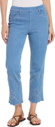 Lyss&eacute; Billie Eyelet Pull-On High Waist Crop Straight Leg Jeans in Bleached Blue at Nordstrom, Size X-Large