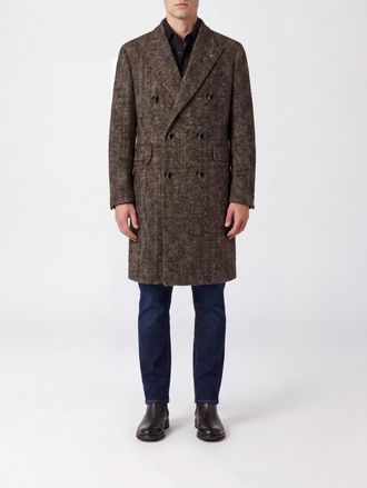 Tagliatore Knee-Length Double-Breasted Coat with Chevron Pattern in Wool Blend