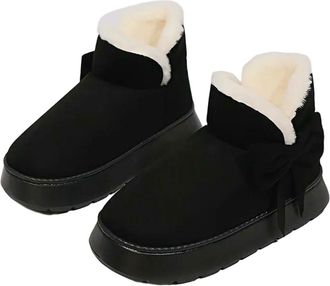 Generic NYSBH Ladys Cute Bow Decor Indoor Slippers, Thick Fleece Warm Sock Boots with Soft Lining Outsole