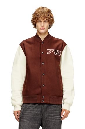 Diesel Padded bomber jacket in wool and leather - Leather jackets - Man - Brown