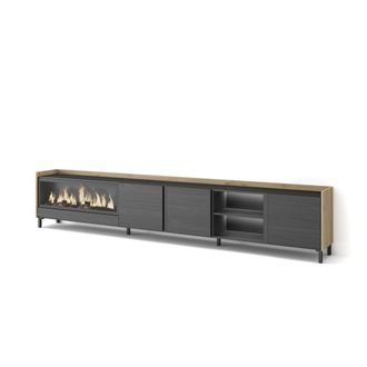 Skraut Home Skraut Home - Mueble Tv, Televisi&oacute;n, Muebles De Sal&oacute;n, Almacenaje, 315x35x61cm, Para Tv Hasta 80, Chimenea El&eacute;ctrica Xxl, Dise&ntilde;o Industrial, Led, Esti