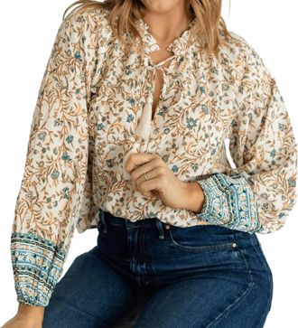 Elan Long Sleeve Floral Blouse In Blue Whimsy Print
