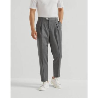 Brunello Cucinelli Mens Medium Grey Wool Pleated Trousers, Size 48