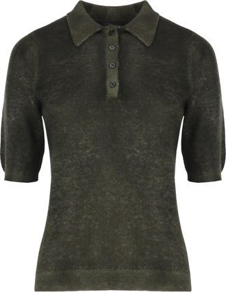 Avant Toi Green Ribbed Short-Sleeve Polo Shirt
