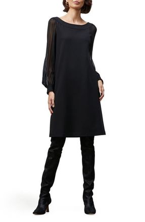 Lafayette 148 New York Linden Sheer Long Sleeve Punto Milano Shift Dress in Black at Nordstrom, Size Large