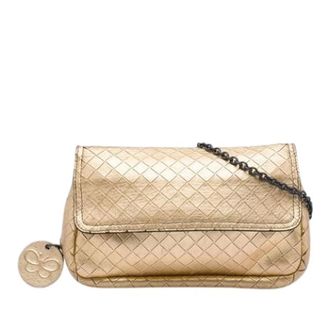 Bottega Veneta Pre-owned Embossed Leather Crossbody Bag - Dames - Pre-owned - Geel - Maat: ONE Size Leer