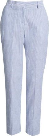 Tahari by ASL Seersucker Straight Leg Pants in Navy Ivory at Nordstrom, Size 14P