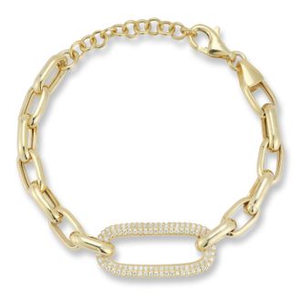 Glaze Jewelry Sterling Silver Pave Oval Link Bracelet