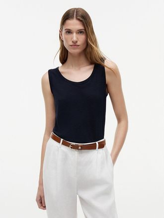 Tommy Hilfiger Womens Linen-Blend Jersey Tank Top - Navy - XXL