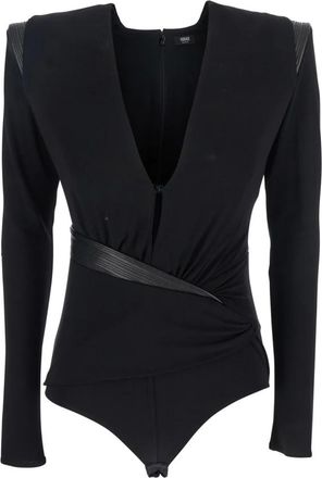 Versace Zwarte Bodysuit Stretch Crepe Jersey Top - Dames - Bodies - Zwart - M - Tops
