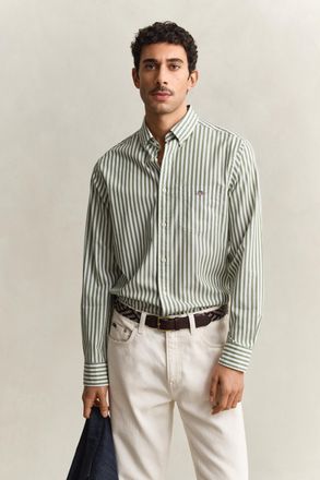 GANT Men Striped Classic Poplin Shirt (XXXL) HERB GREEN