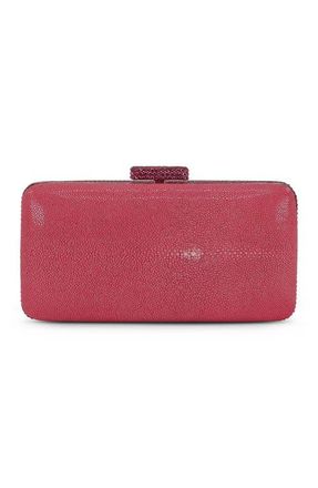 Badgley Mischka Evelyn Stingray Leather Minaudiere in Cherry Blossom at Nordstrom, Size Small