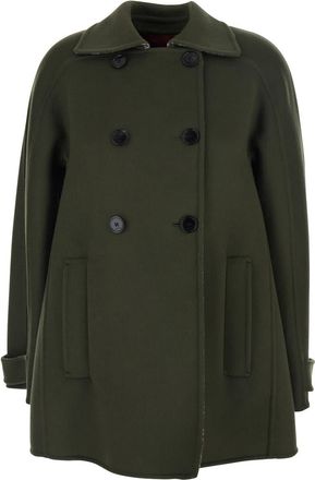 Gucci Green Coat With Pointed Collar And Front Welt Pockets In Wool Woman