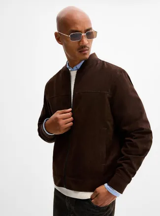 Le 31 Mens Faux-suede bomber jacket