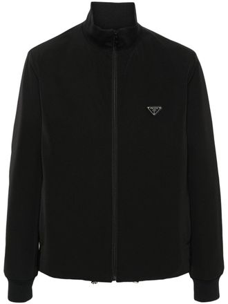 Prada triangle-logo zip-up jacket - men - Elastane/Recycled Polyester - 52 - Black