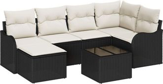 vidaXL Vidaxl - Garden Sofa Set with Cushion 7 pcs Black, white Poly rattan