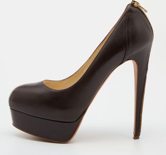Brian Atwood Brown Leather Chain Heel Platform Pumps