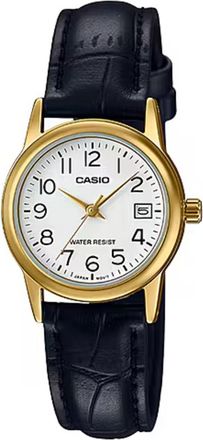 Casio Womens Gold-Tone White Dial Leather Band Analog Watch - LTP-V002GL-7BUDF