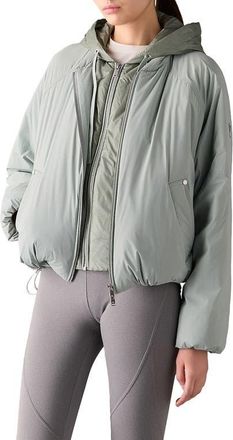 Moose Knuckles Tegan Water Repellent Layered Down Bomber Jacket in Dusty Jade at Nordstrom, Size Medium