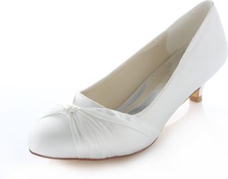Emily Bridalwear 011-1N Womens Wedding Shoes Closed Toe 1.57 Inches Kitten Heel Satin Pumps with Knot Bridal Shoes (EU36/UK3.5, Ivory)